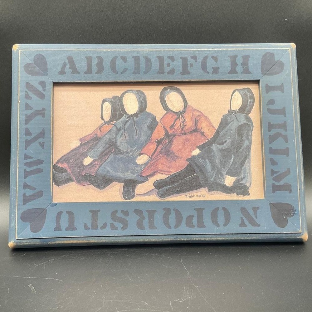 Primitive Folk Art Coble‎ Painting Alphabet Frame Signed 1985 Folk Americana